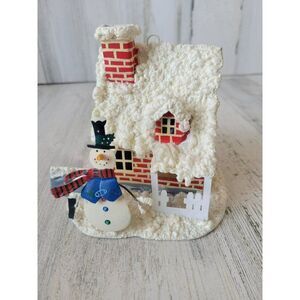 Vintage tin snowman house light up village xmas decor